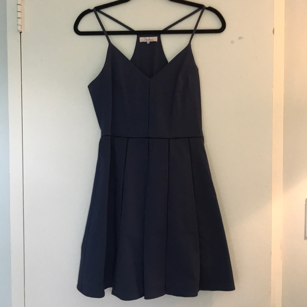 Parker Navy Racerback Tank Dress with Flare Skirt
